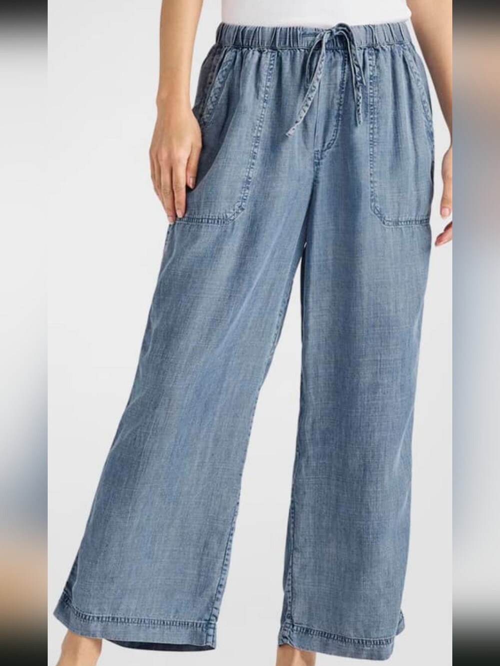 Neiman Marcus• Light Blue Chambray Wide Leg Pants, Sz L